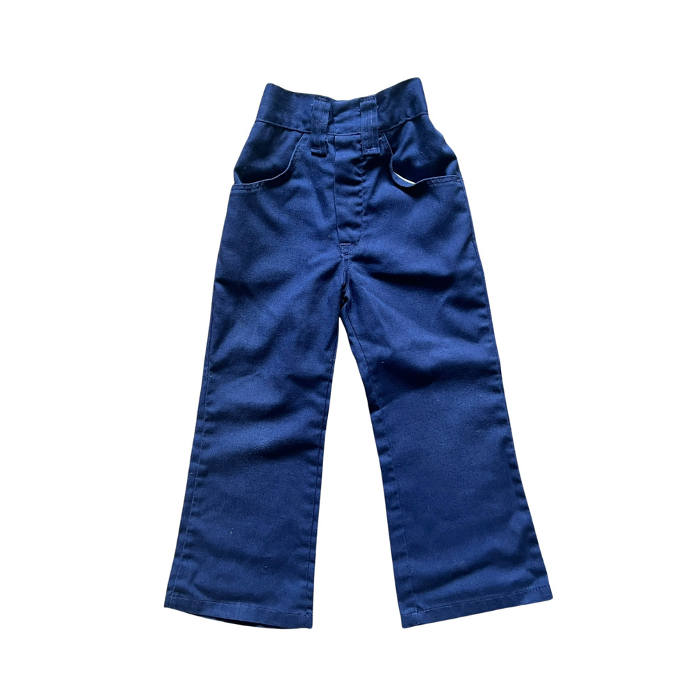 Vtg 70s Health-tex Boys Bell Bottom Pants 4 Blue High Waisted Preppy Academia